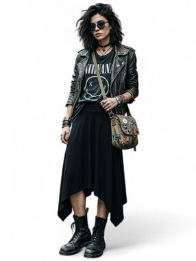 Vtg Witchy Whimsigoth Sharkbite Stretchy Flowy Maxi Skirt XL